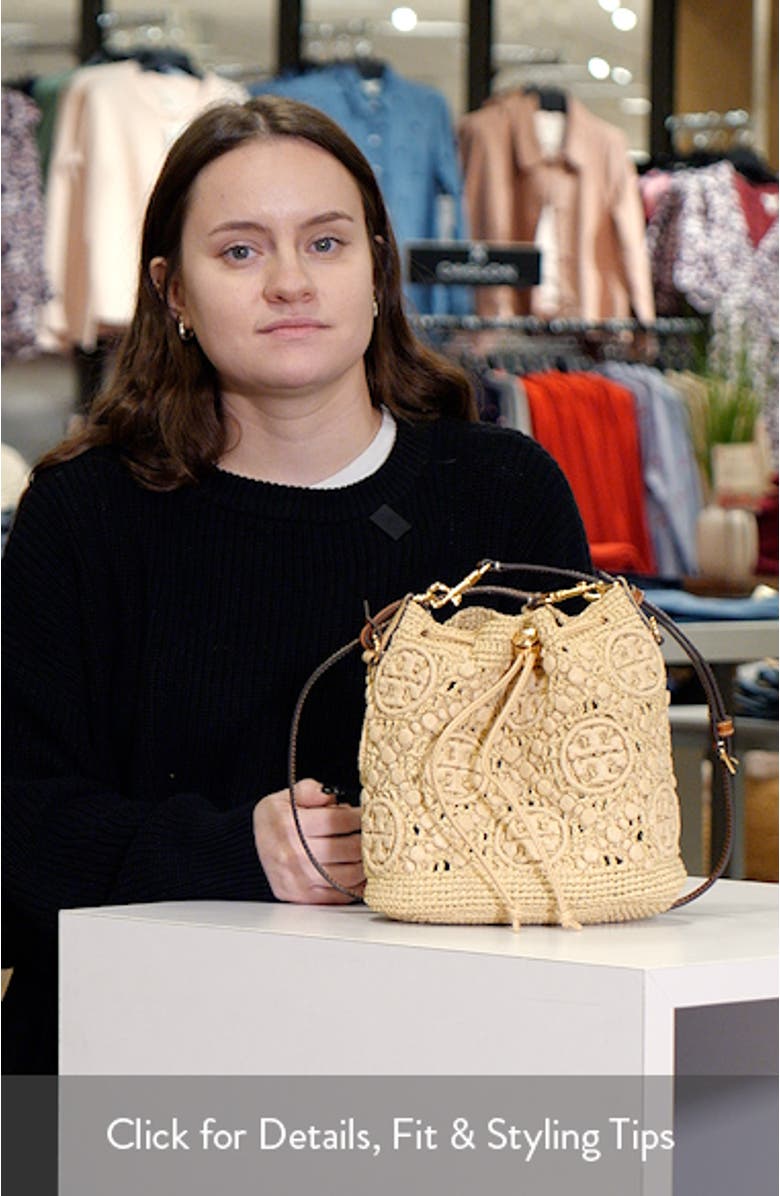T Monogram Raffia Bucket Bag, sales video thumbnail