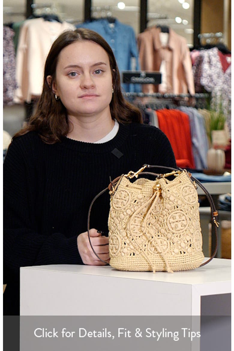 T Monogram Raffia Bucket Bag video