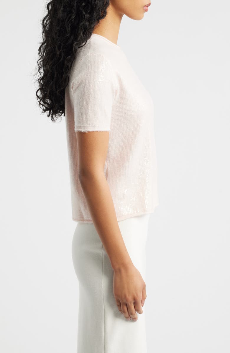 MANGO Short Sleeve Sequin Sweater, Alternate, color, Pastel Pink