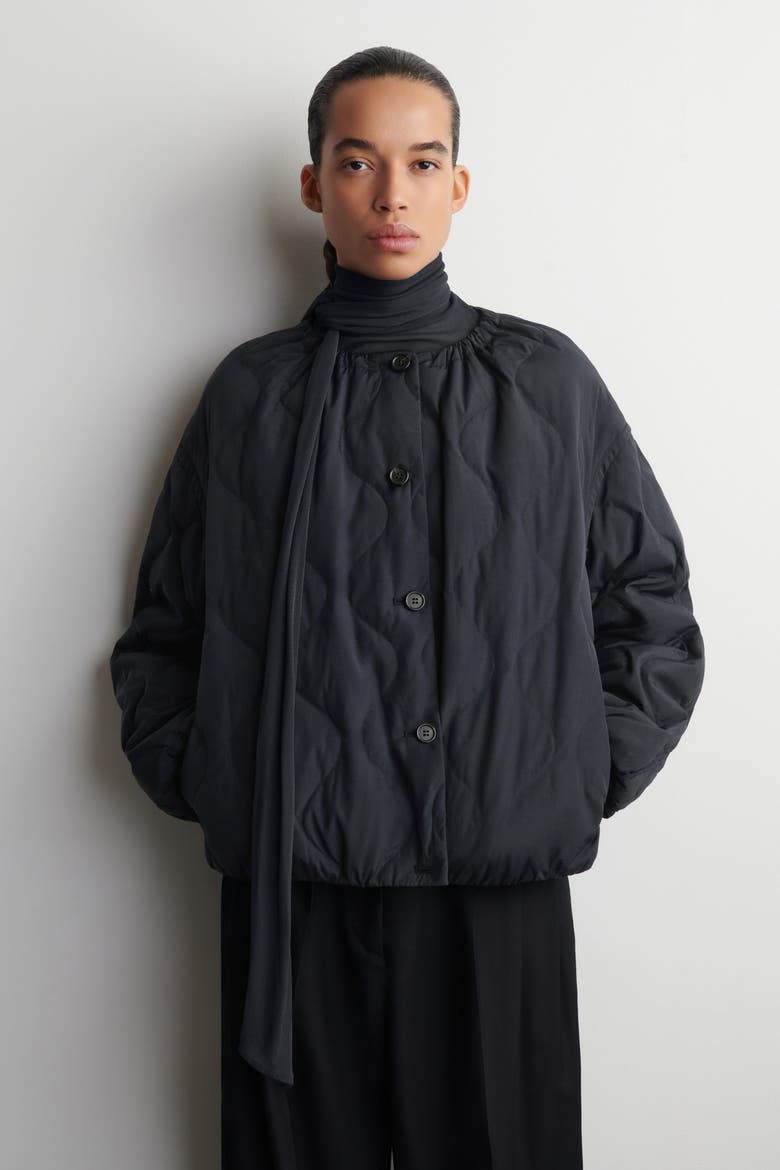 Gathered Quilted Down Jacket, Alternate, color, NAVY