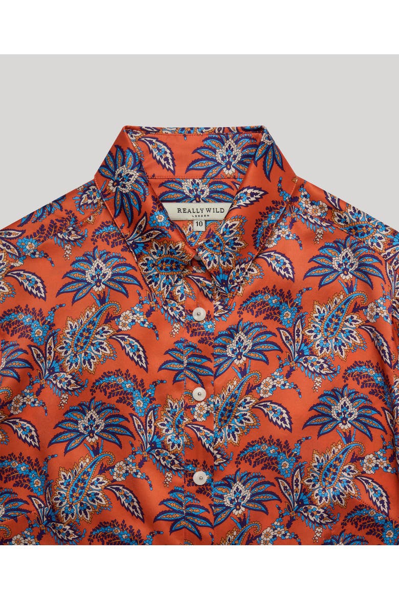 Sidney Liberty Silk Satin Fitted Shirt, Alternate, color, Fiery Red Orange Paisley