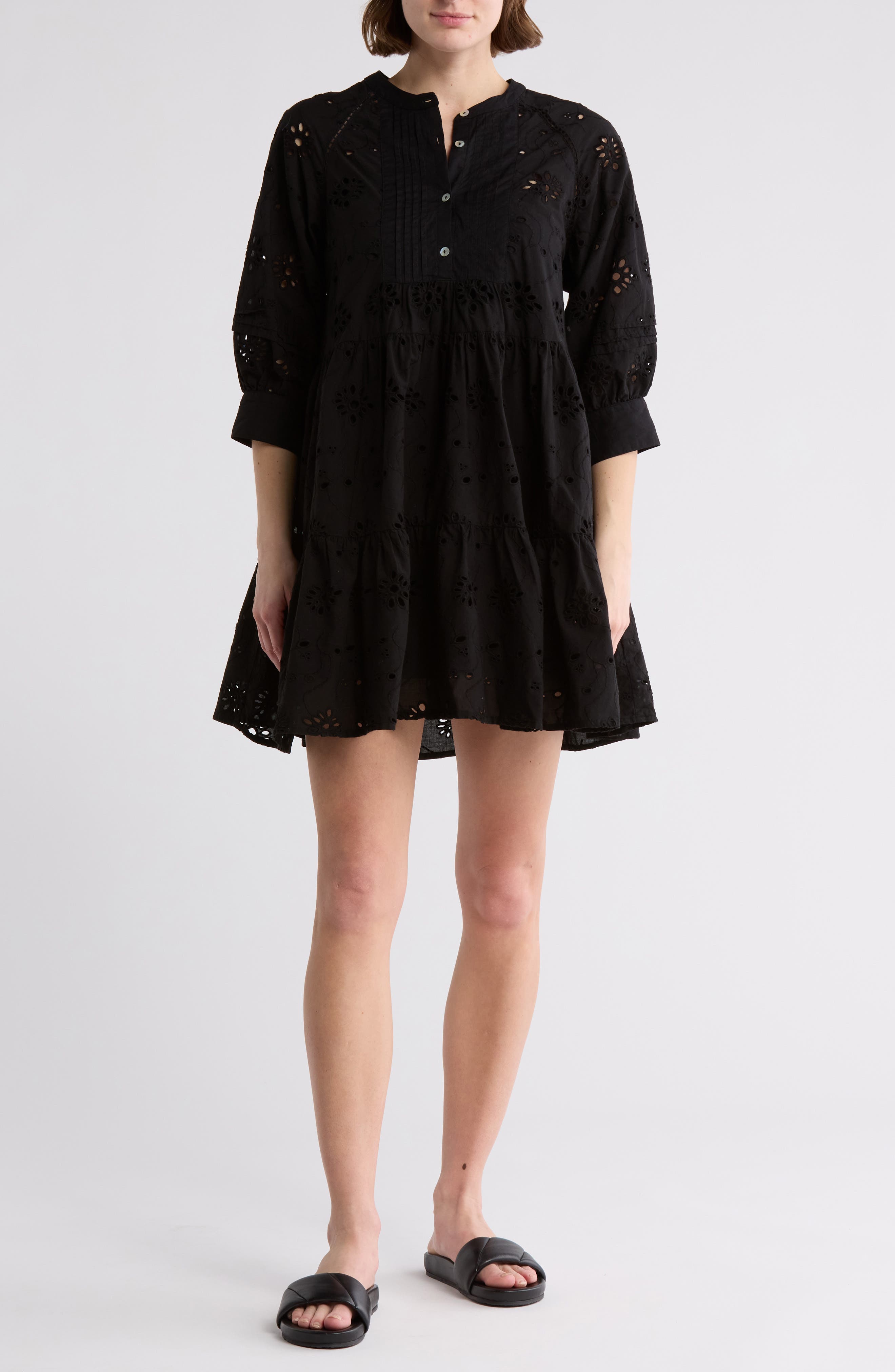 Maisie Long Sleeve Eyelet Button-Up Minidress (Women) | Nordstromrack