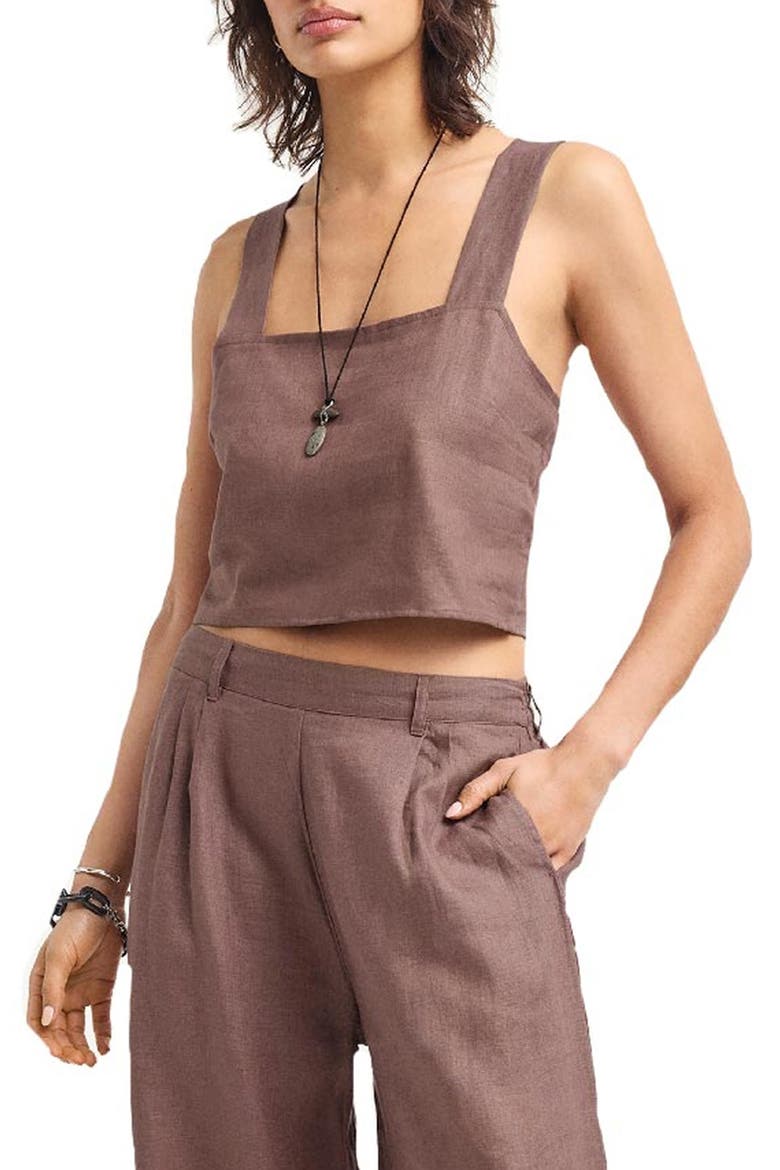 Tallows Crop Linen Cover-Up Top, Main, color, MOCHA BROWN