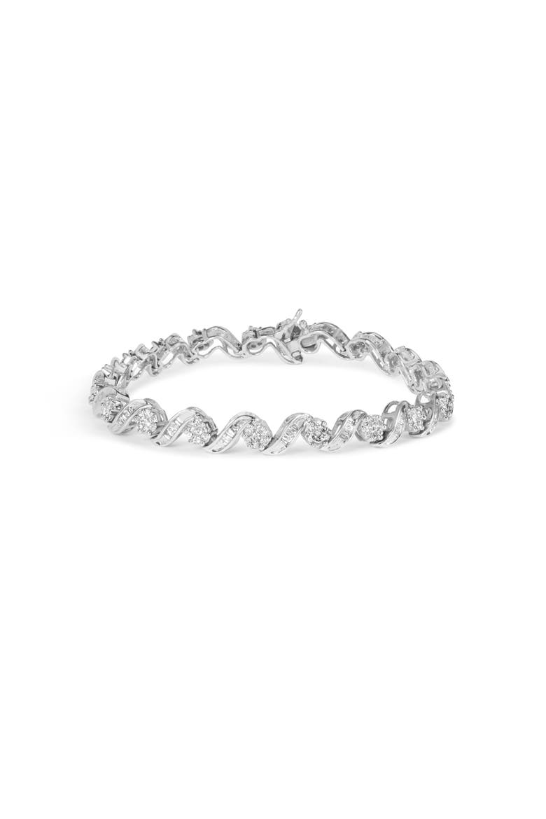 14K White Gold 2.00 Cttw Diamond Cluster and Spiral Link Bracelet, Alternate, color, White