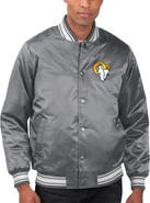 STARTER Men's Starter Gray Los Angeles Rams Locker Room Satin Varsity Full-Snap Jacket