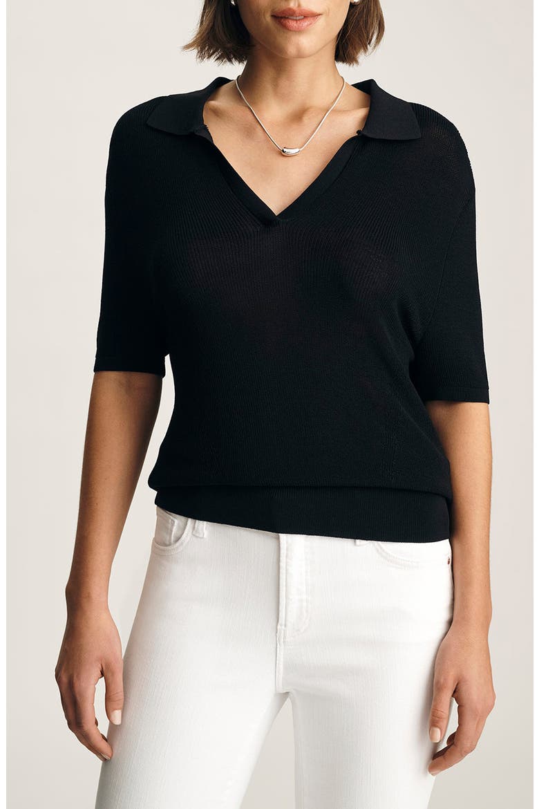 Short Sleeve Polo Sweater, Main, color, BLACK