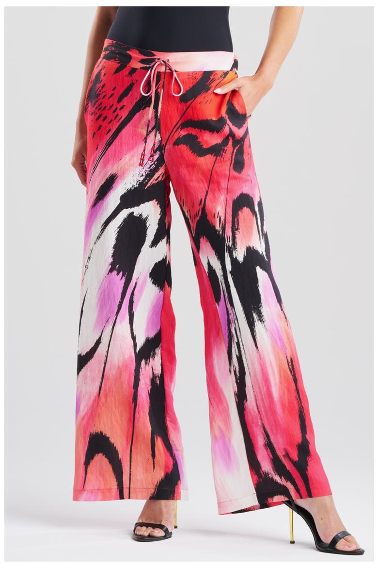 Butterfly Linen Blend Pants, Alternate, color, RED