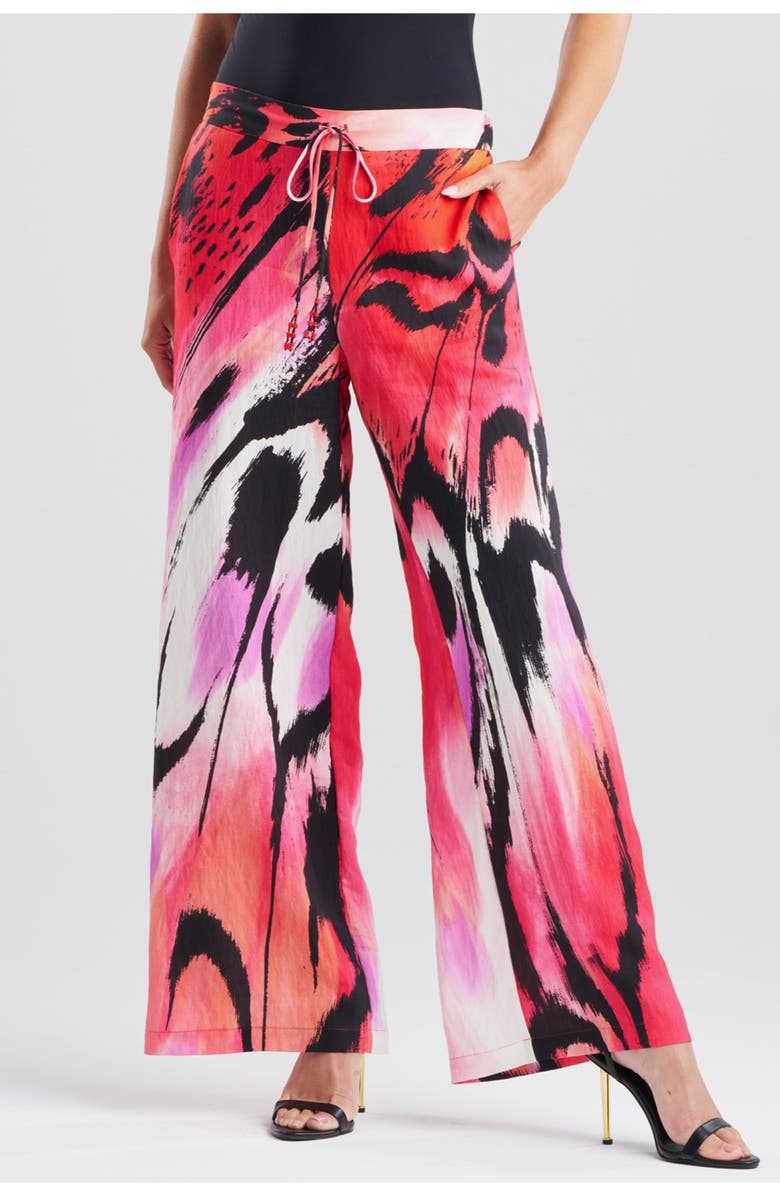 Natori Butterfly Linen Blend Pants, Alternate, color, Red
