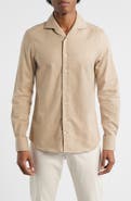 Aurélien Slim Fit Camp Collar Cotton & Cashmere Flannel Button-Up Shirt