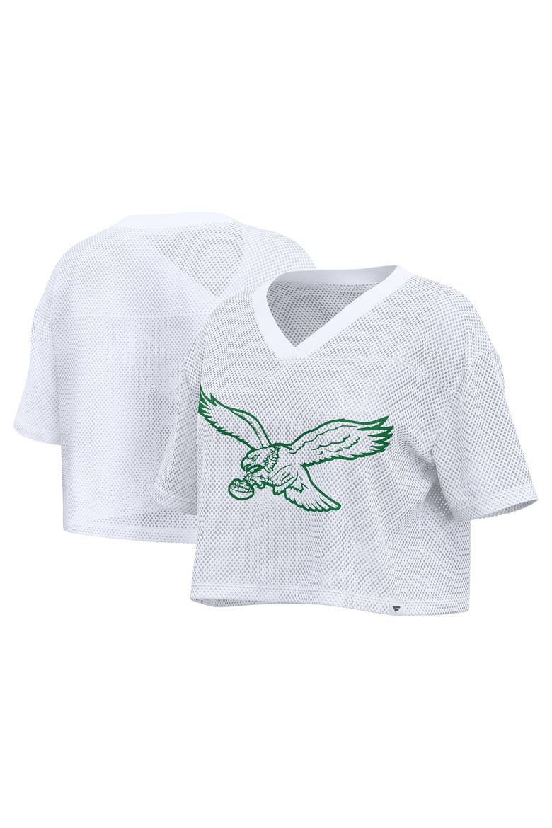 Women's Fanatics White Philadelphia Eagles Oversized Mesh Cropped V-Neck Jersey, Main, color, White