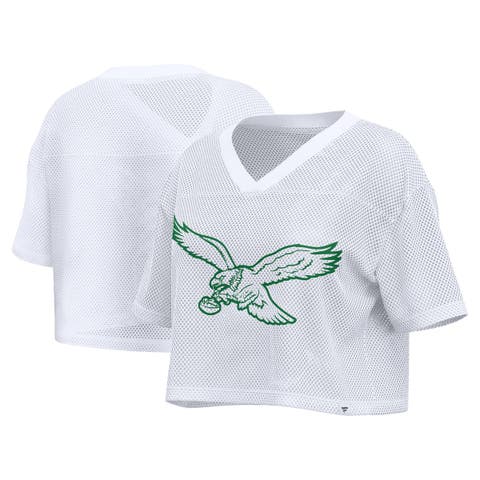 Women's Fanatics White Philadelphia Eagles Oversized Mesh Cropped V-Neck Jersey