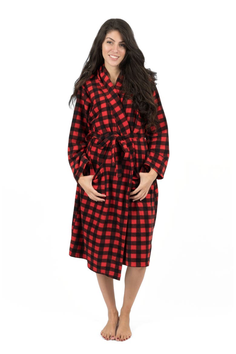 Women's Micro Fleece Robe, Alternate, color, Plaid Black & Red