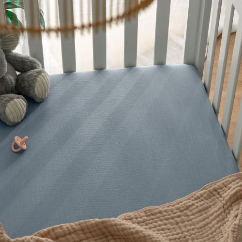 Comfy Cubs Muslin Fitted Crib Sheet In Pacific Blue