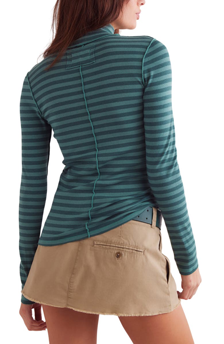 Free People Good Good Stripe Turtleneck Top, Alternate, color, Rainforest Combo