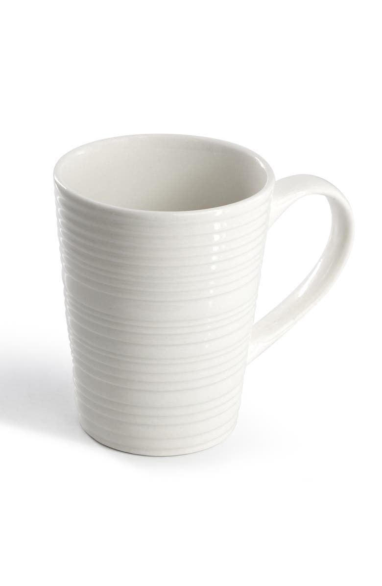 Elama Nikki 18 Piece Ribbed White Porcelain Dinnerware and Serving Bowl Set, Alternate, color, White