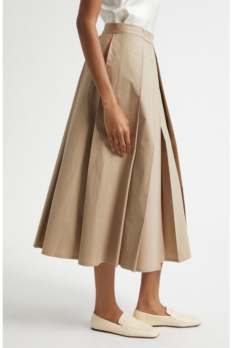 Dune Pleated Stretch Cotton Poplin Skirt, Alternate, color, TAN
