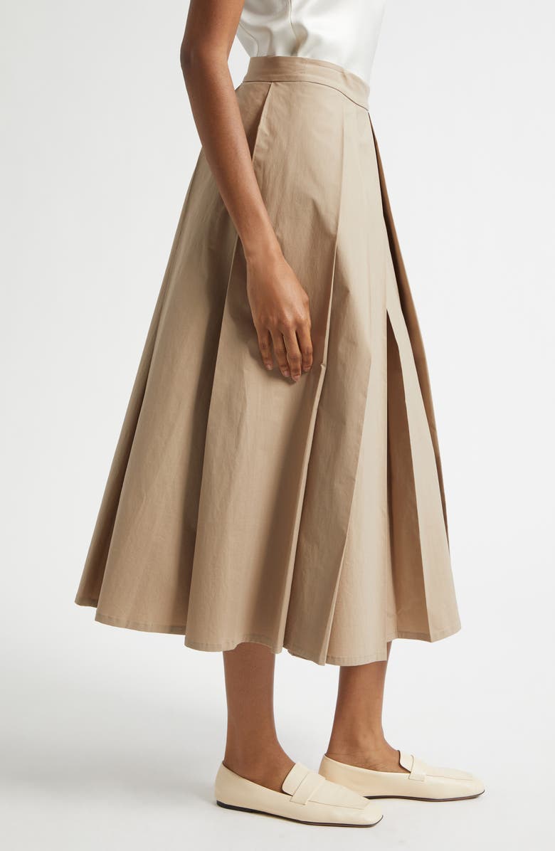 Emporio Armani Dune Pleated Stretch Cotton Poplin Skirt, Alternate, color, Tan