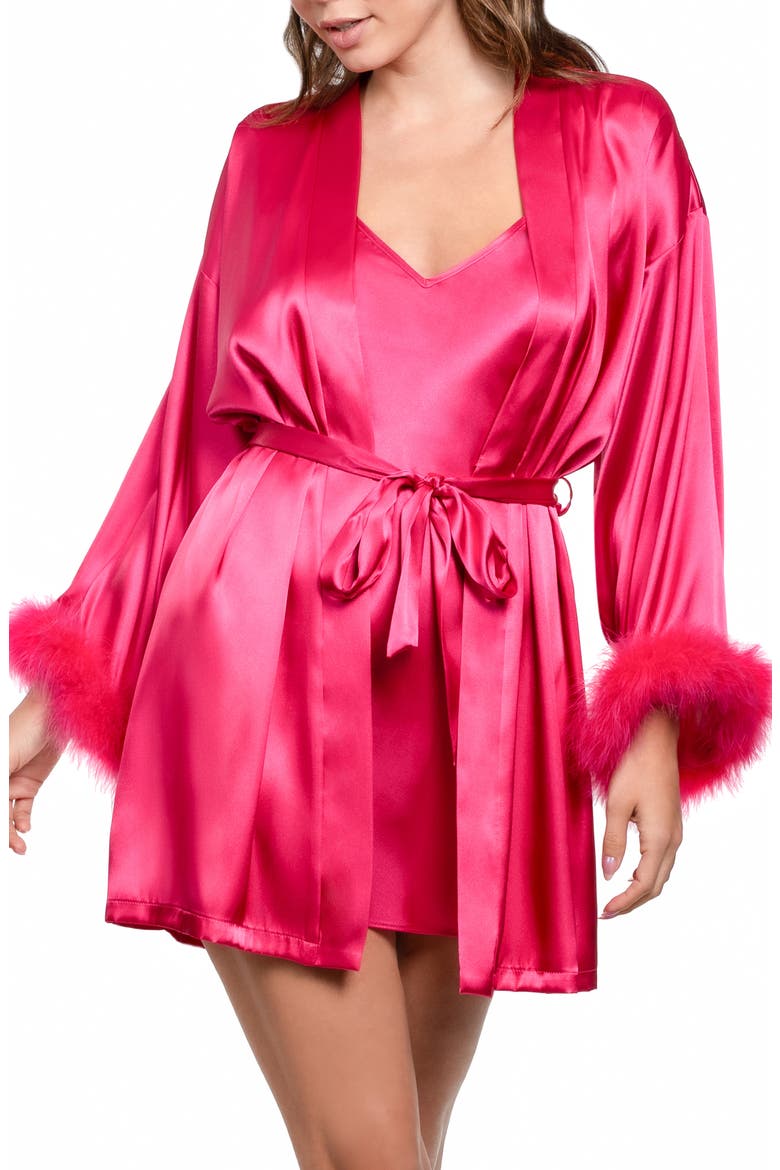 Marabou Chemise & Wrap Set, Main, color, DISCO PINK