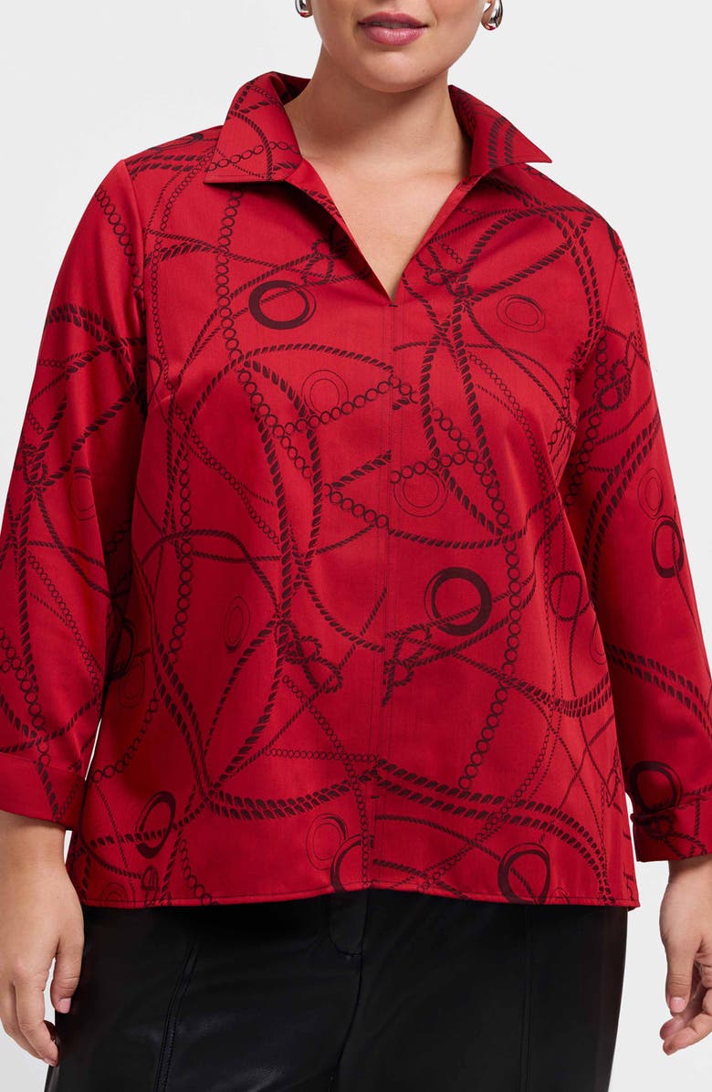 Foxcroft Agnes Print Popover Top, Main, color, Red/ Black