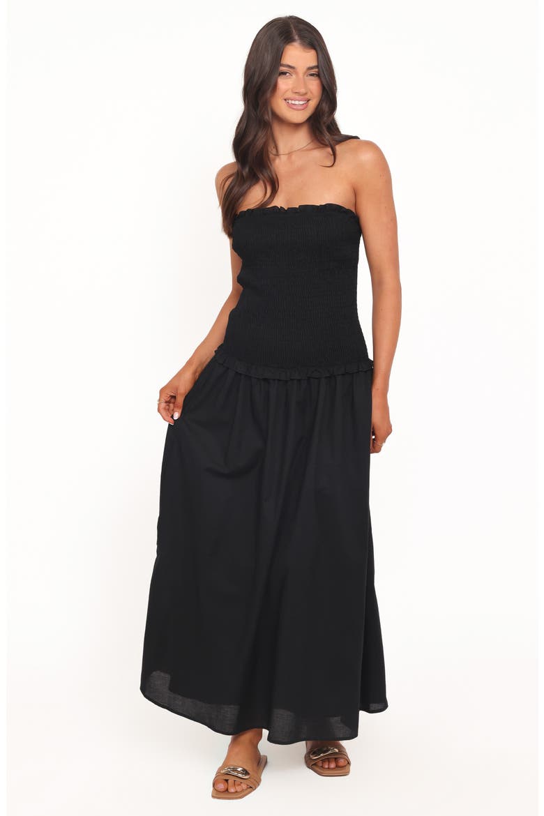 Bea Strapless Cotton & Linen Maxi Dress, Alternate, color, BLACK