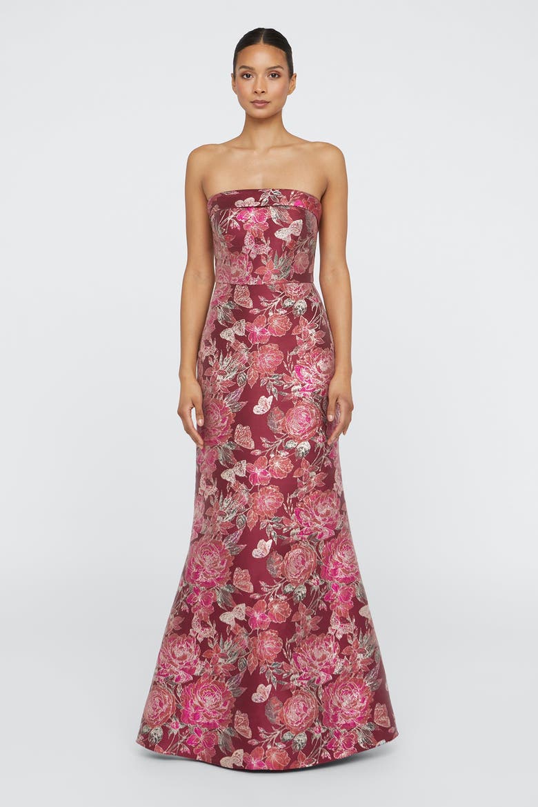 Haven Strapless Gown, Main, color, Barley / Scarlet