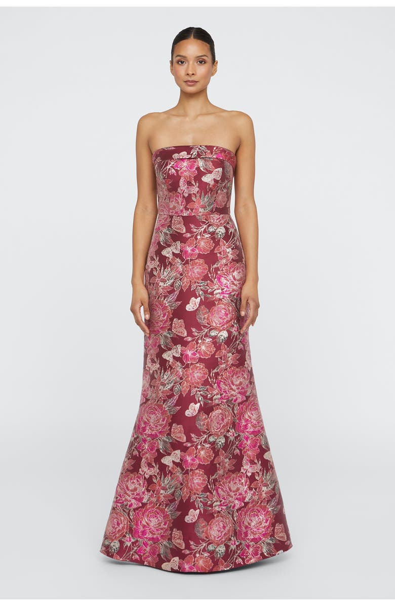 Theia Haven Strapless Gown, Main, color, Barley / Scarlet