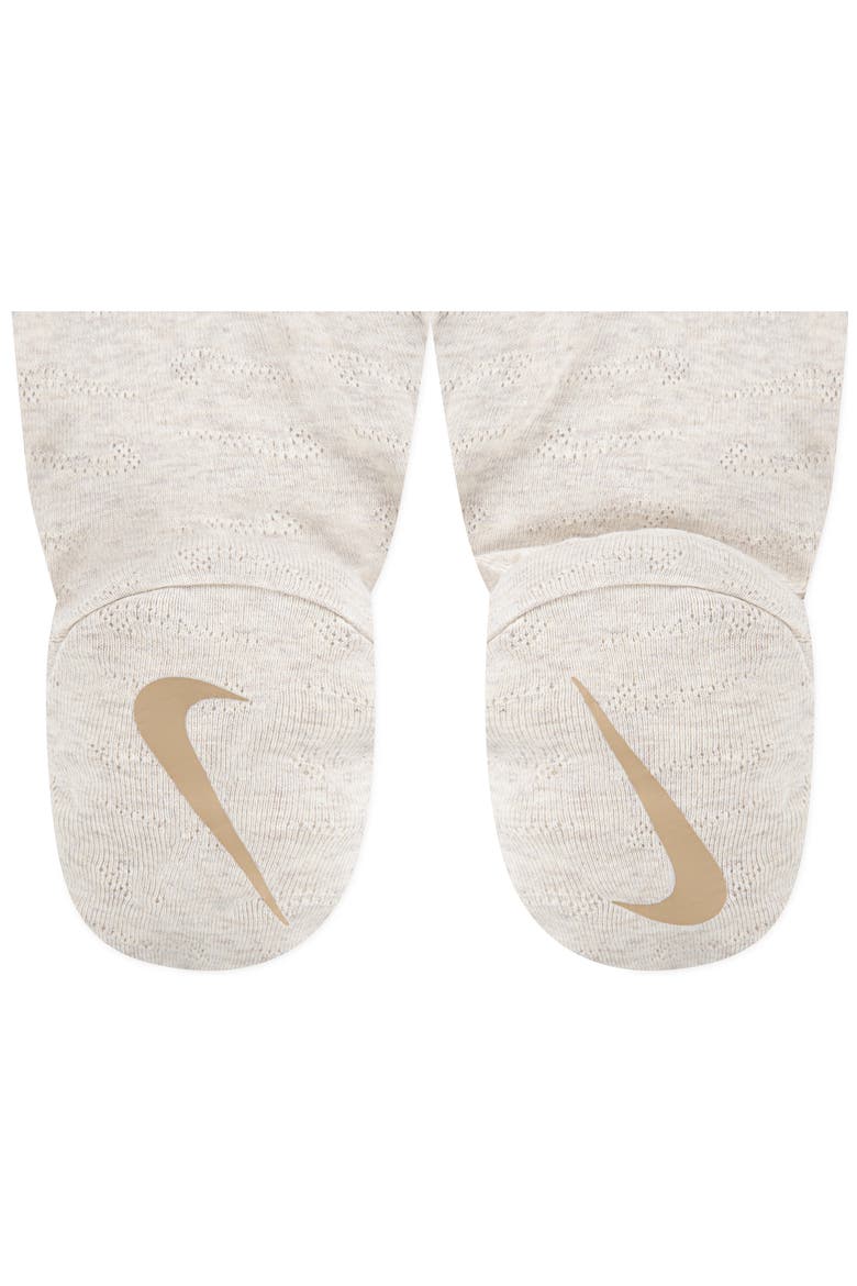 Swoosh Logo Pointelle Footie, Alternate, color, PALE IVORY HEATHER