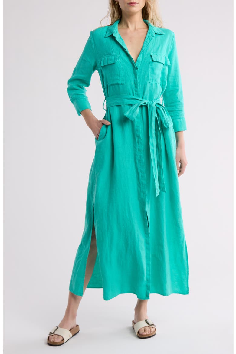 Cameron Long Sleeve Linen Maxi Shirtdress, Main, color, SPEARMINT