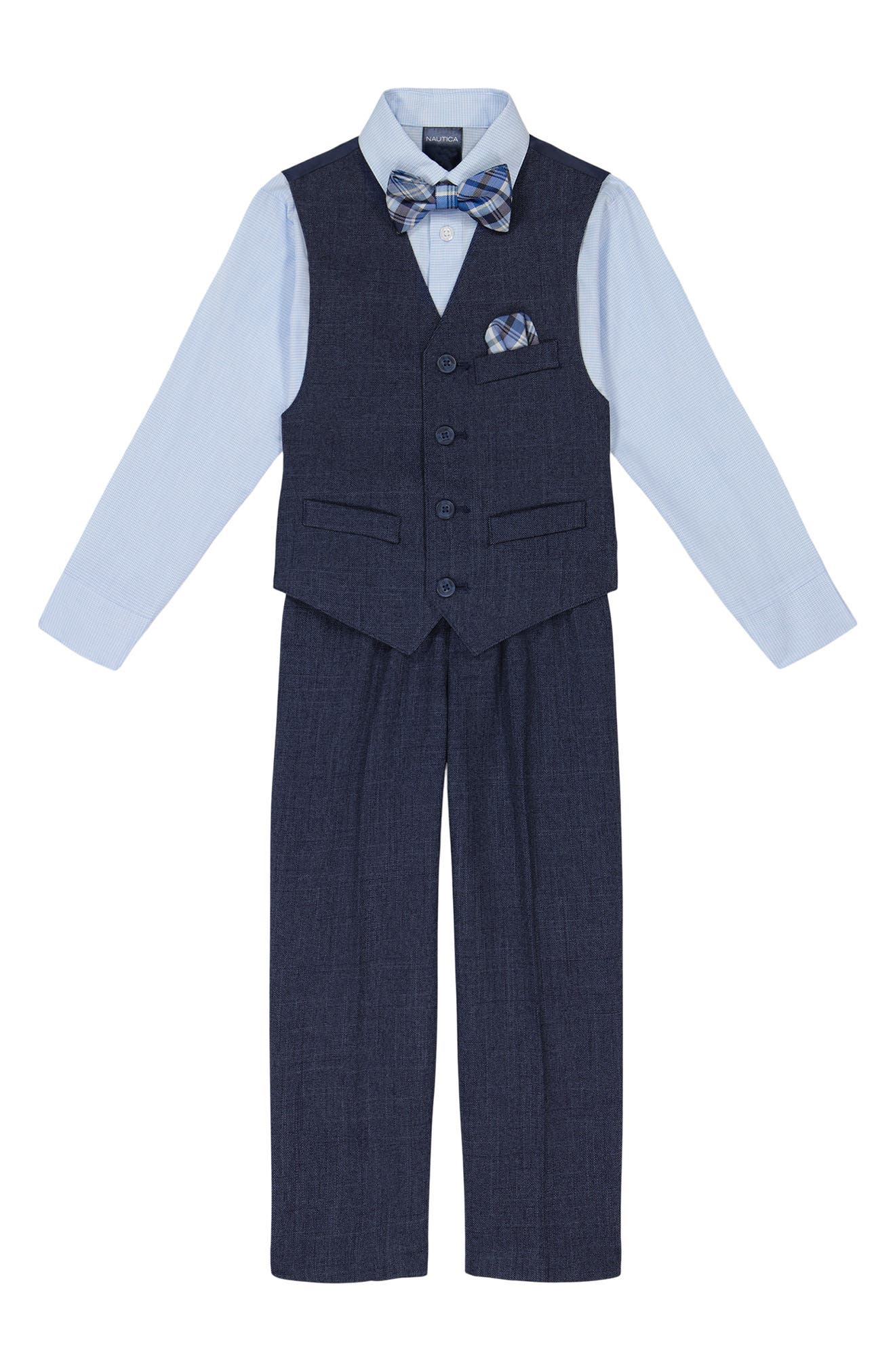 Nautica Kids' Striated Button-Up Shirt, Vest, Bow Tie & Pants Set