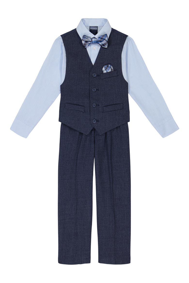 Kids' Striated Button-Up Shirt, Vest, Bow Tie & Pants Set, Main, color, TANZANITE