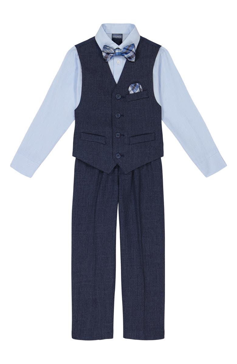 Nautica Kids' Striated Button-Up Shirt, Vest, Bow Tie & Pants Set, Main, color, Tanzanite