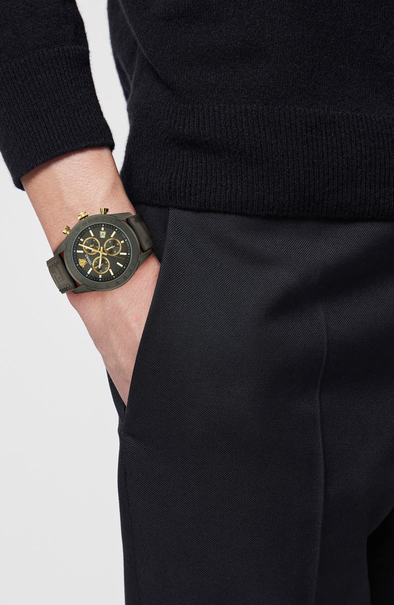 Versace Master Chronograph Leather Strap Watch, 44mm, Alternate, color,