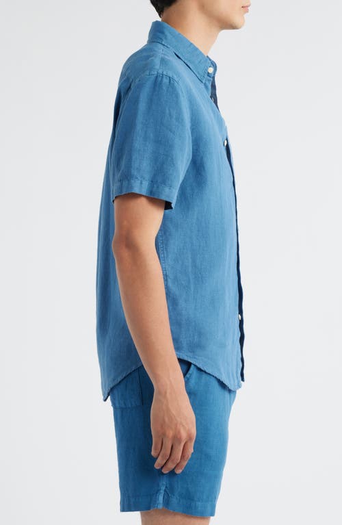 Alex Crane  Ola Linen Short Sleeve Button-up Shirt In Blue