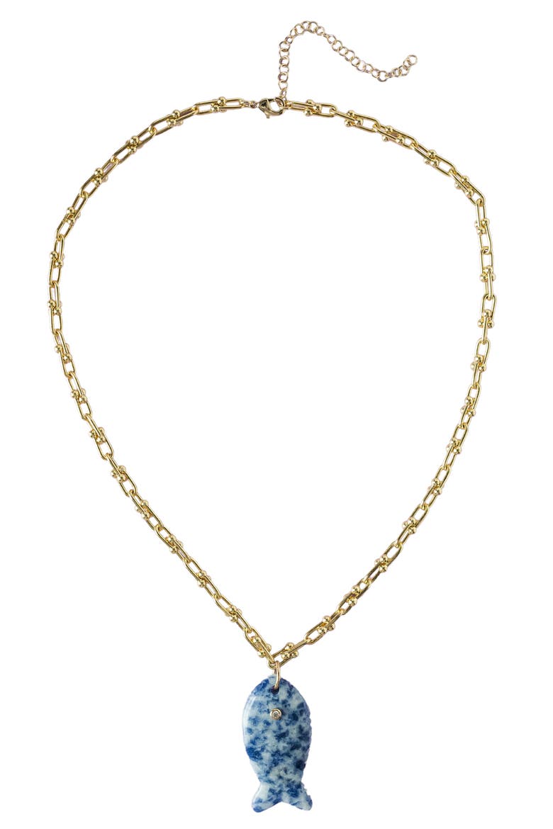 Blue Stoney Fish Pendant Necklace, Main, color, BLUE/ GOLD