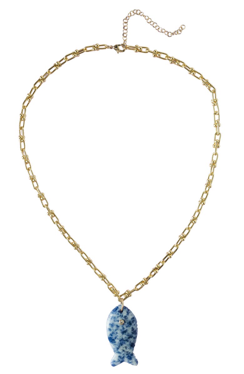 MacRae & Co. Blue Stoney Fish Pendant Necklace, Main, color, Blue/ Gold