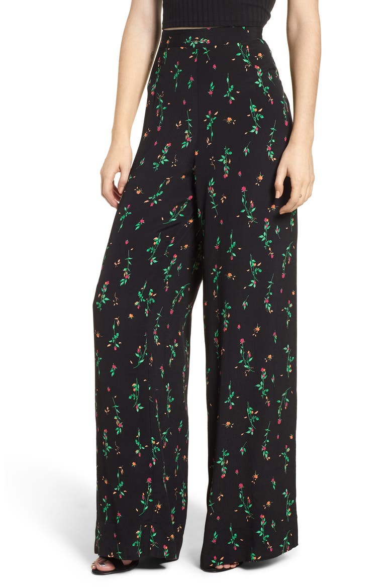 Carter High Waist Wide Leg Pants, Main, color, NOIR ROSE DITSY