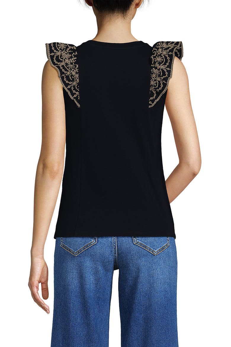 Embroidered Ruffle Tank Top, Alternate, color, Black