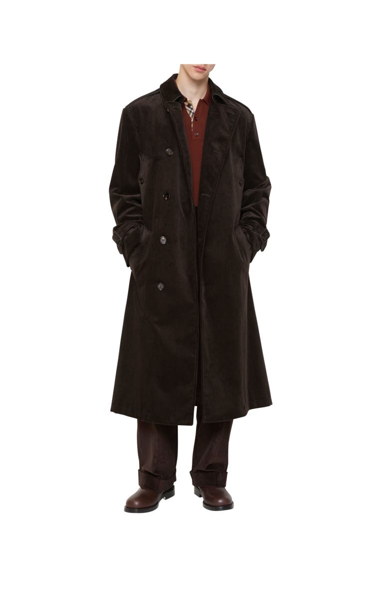 Burberry Long Corduroy Trench Coat, Alternate, color, Clove Brown