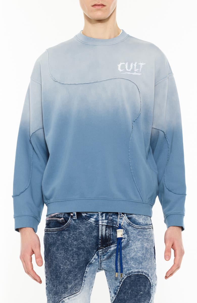 Cult of Individuality Pieced Dip Dye Sweatshirt, Main, color, Blue Steel