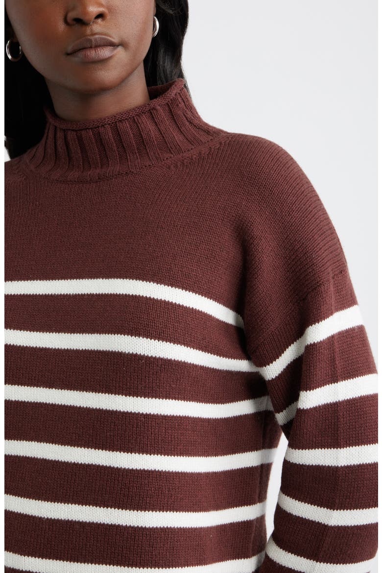Roll Neck Striped Sweater, Alternate, color, BROWN- IVORY JOANNIE STRIPE