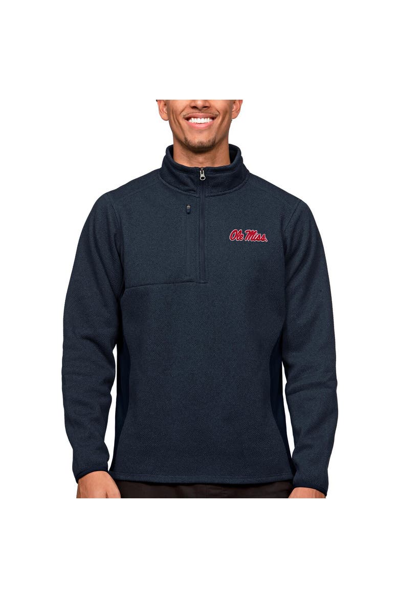 Men's Antigua Heather Navy Ole Miss Rebels Course Quarter-Zip Pullover Top, Main, color, Heather Navy