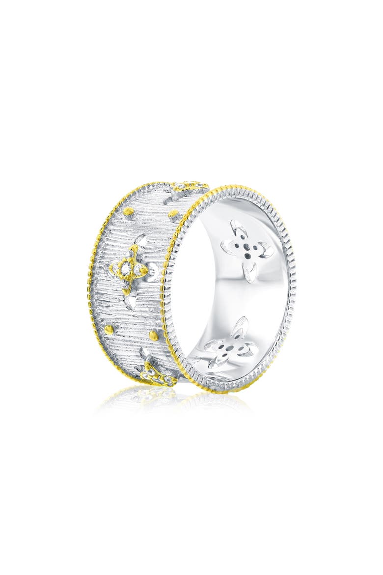 Pavé Cubic Zirconia Florentine Band Ring, Alternate, color, WHITE