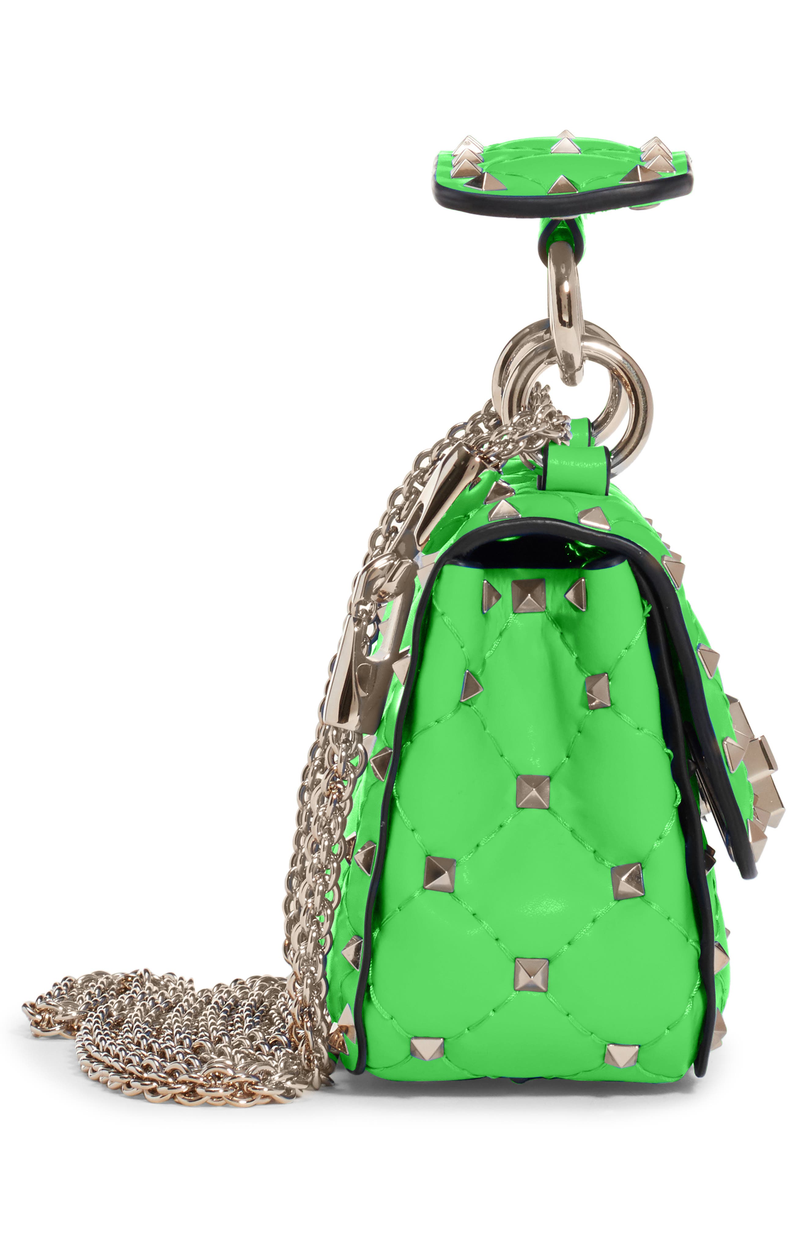 Micro Rockstud Spike It Leather Shoulder Bag, Alternate, color, GREEN FLUO