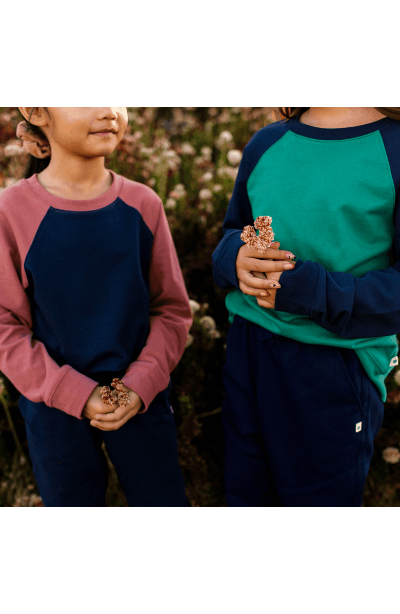 Jackalo Kids’ Stevie Organic Cotton Raglan Sweatshirt, Alternate, color, Hunter Green & Navy