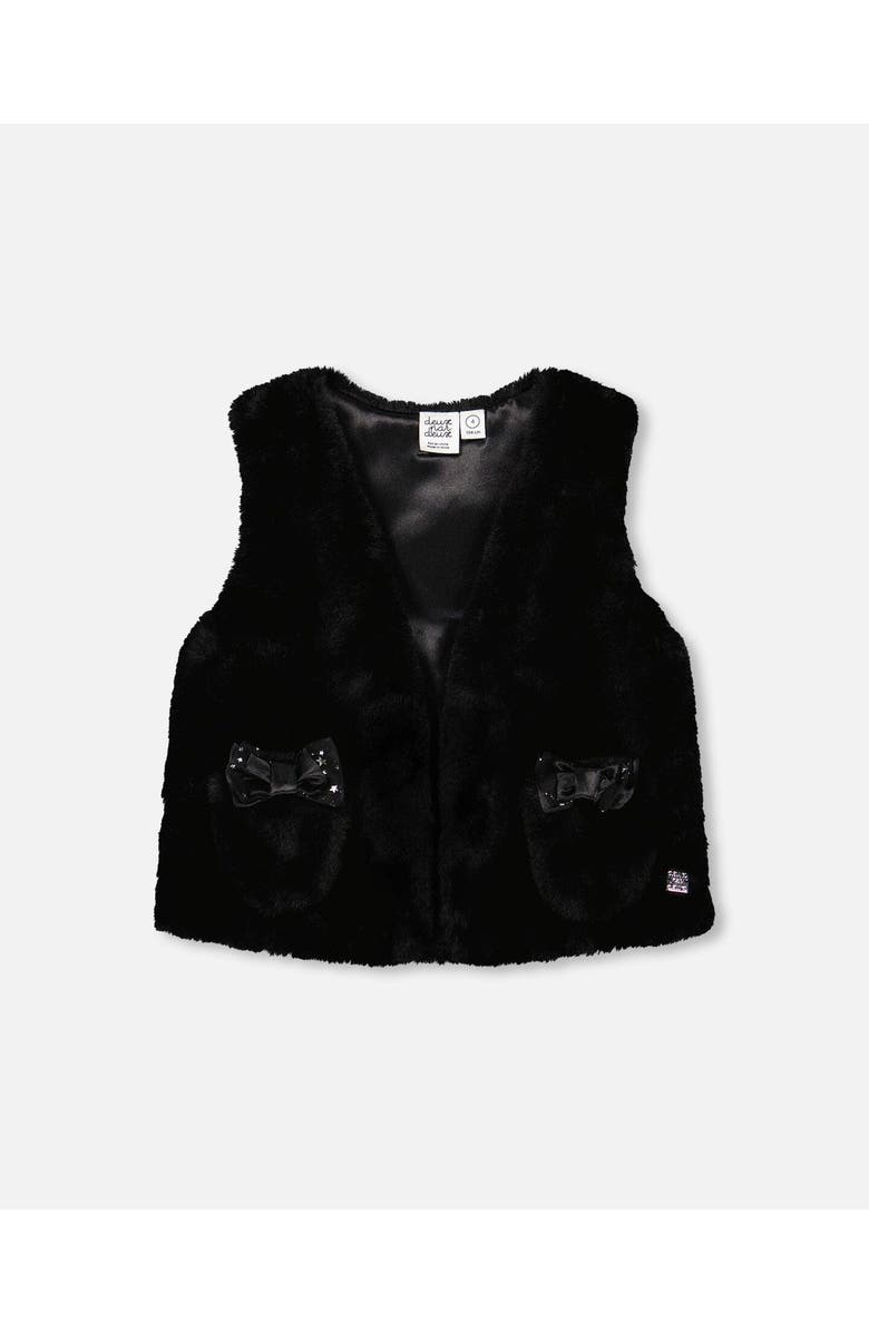 Deux par Deux Girl's Faux Fur Vest Black, Main, color, 