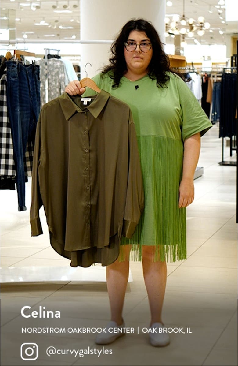 High-Low Satin Button-Up Shirt, sales video thumbnail