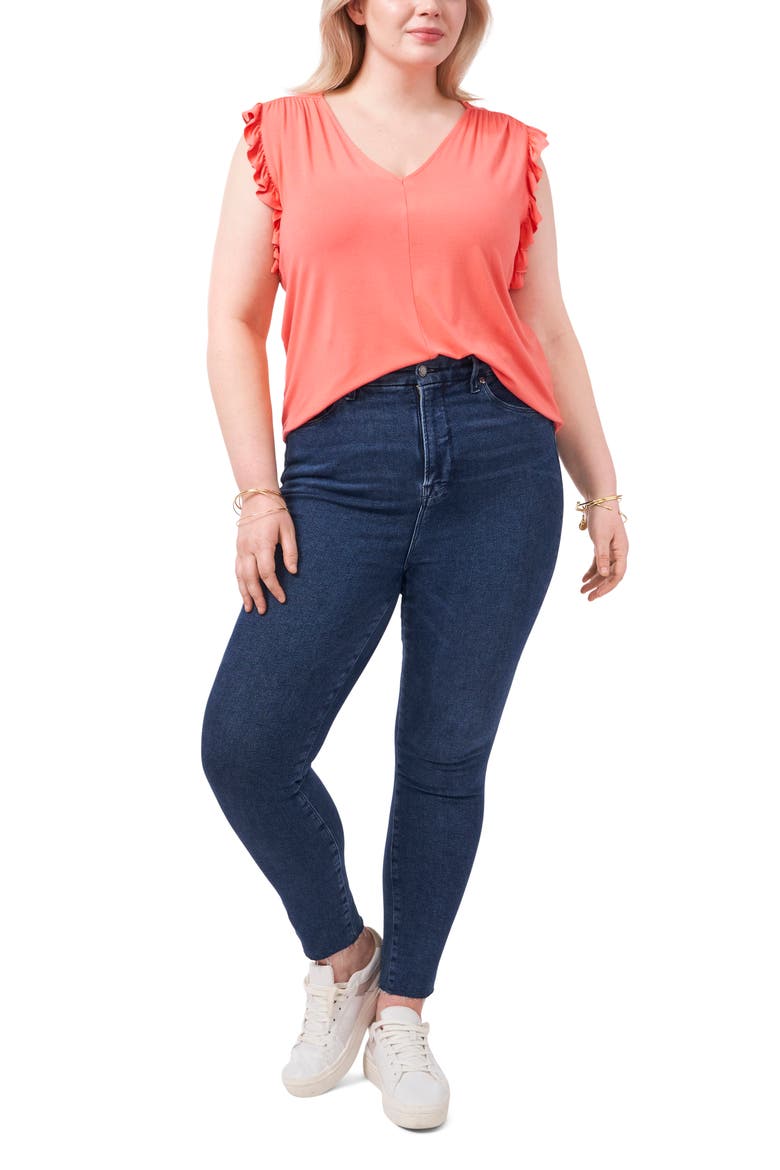 V-Neck Ruffle Knit Top, Alternate, color, CAMEO CORAL