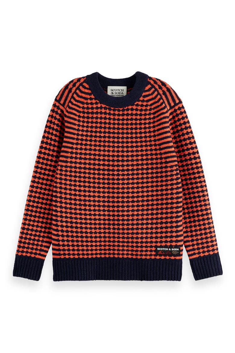 Kids' Relaxed Fit Chenille Sweater, Main, color, SKY CAPTAIN/ CHERRY TOMATO