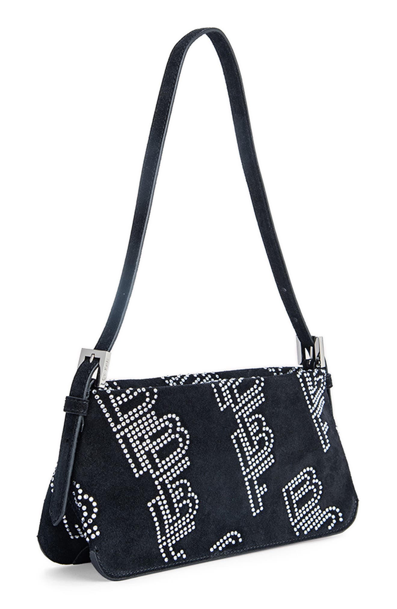 Dulce Studded Leather Shoulder Bag, Alternate, color, BLACK