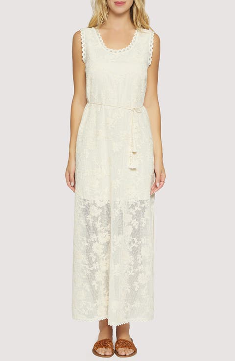 Fiorenza Embroidered Tie Belt Maxi Sundress